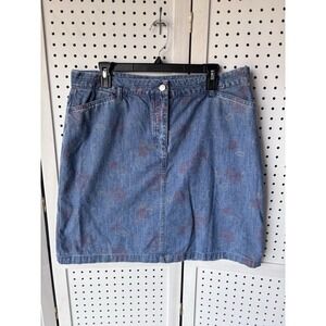 Christopher & Banks Women's 16 Denim Floral Print Mini Skirt 100% Cotton